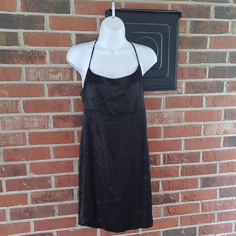 Anthropologie Black Open Back Mini Slip Dress Size 14 (1571)